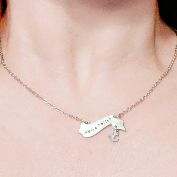 Hello Sailor silver necklace w/ anchor charm, 18"-20" NWOT - Picture 1 of 3